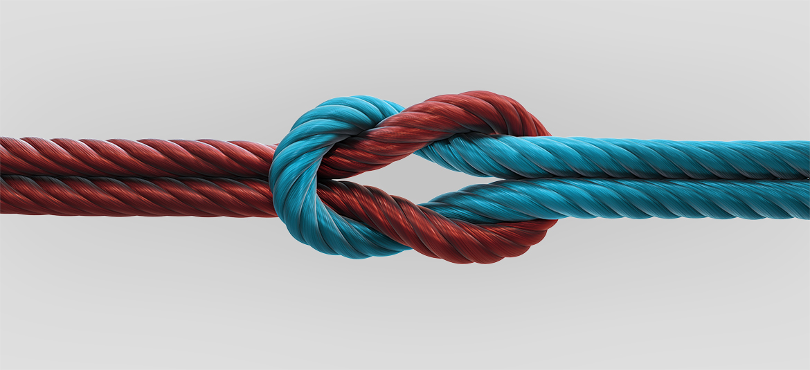 Knoten blaues und rotes Seil