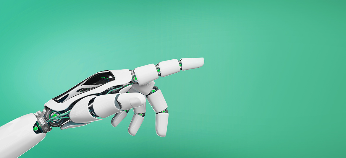 Roboterhand auf grünem Hintergrund
